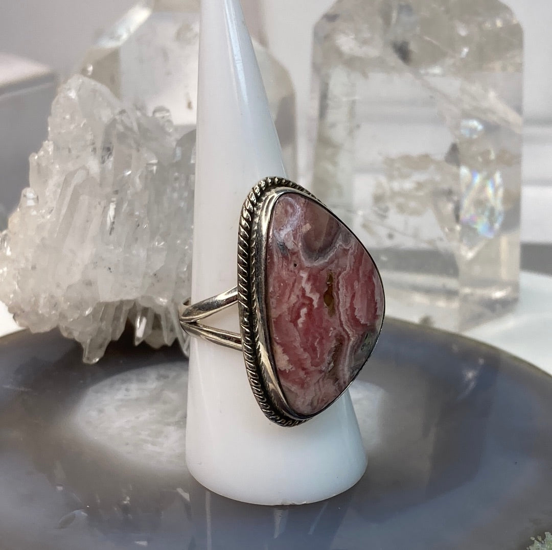Sterling silver rhodochrosite ring