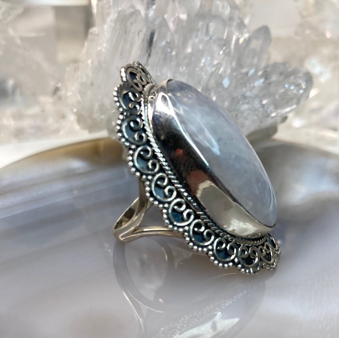 Sterling silver large moonstone ring