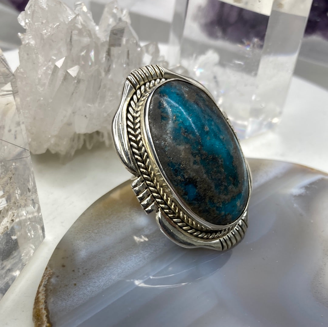 Sterling silver large pyrite turquoise ring