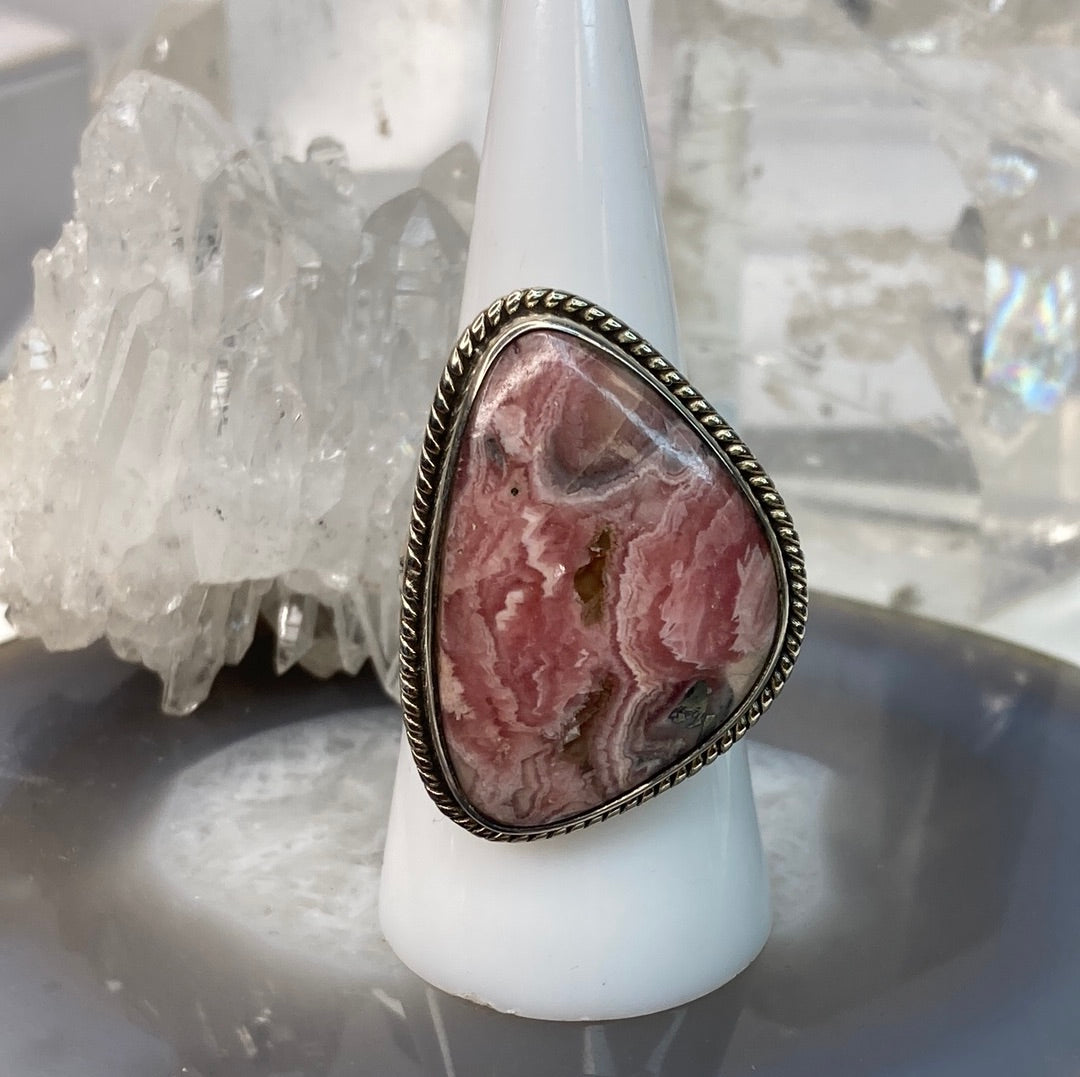 Sterling silver rhodochrosite ring
