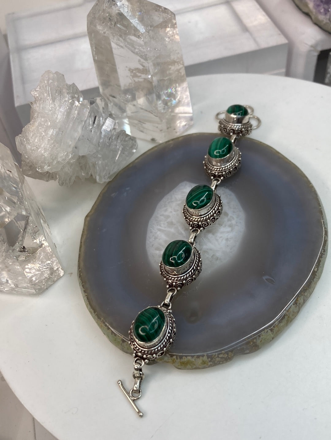Sterling silver malachite bracelet