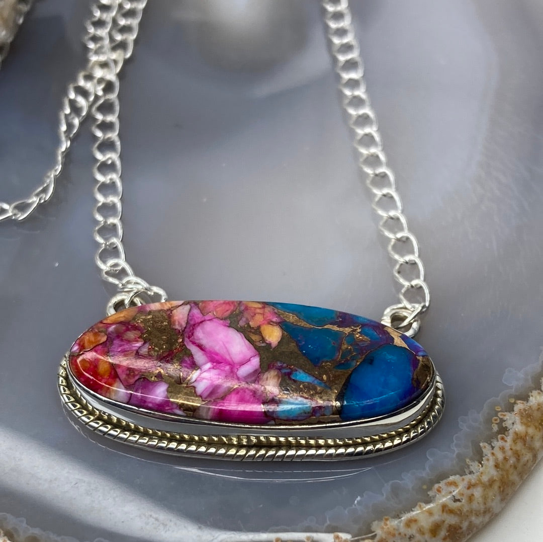 Sterling silver spiney, turquoise pendant necklace