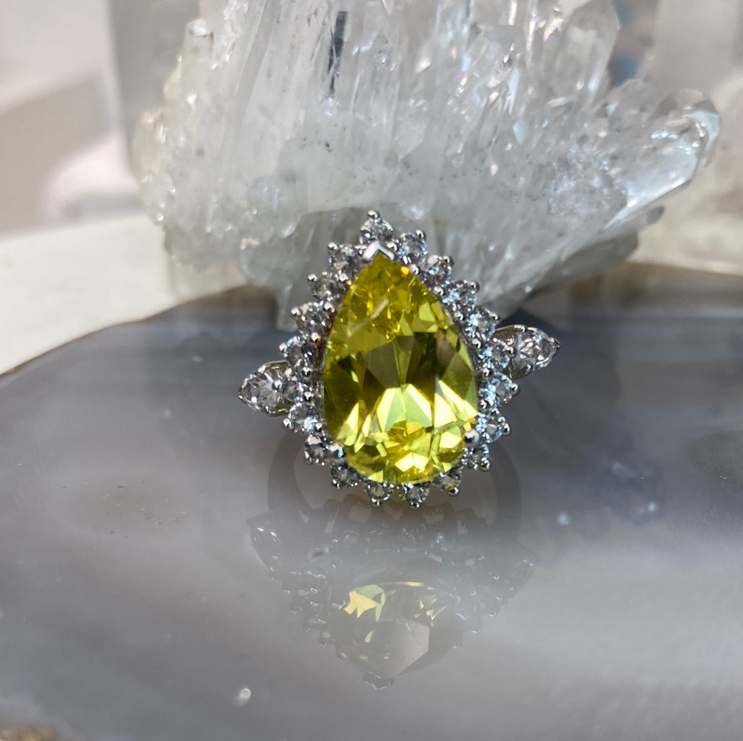Sterling silver lemon quartz gemstone ring