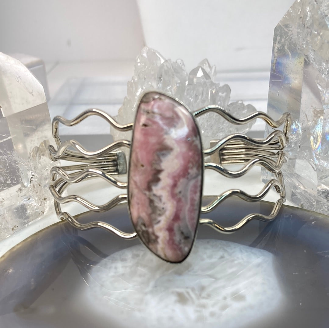 Sterling silver rhodochrosite cuff bracelet