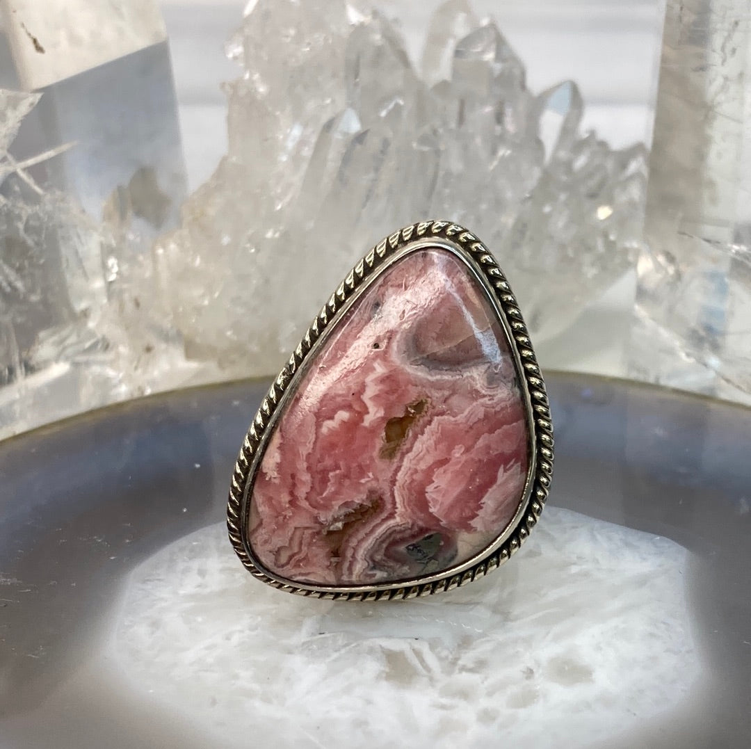Sterling silver rhodochrosite ring