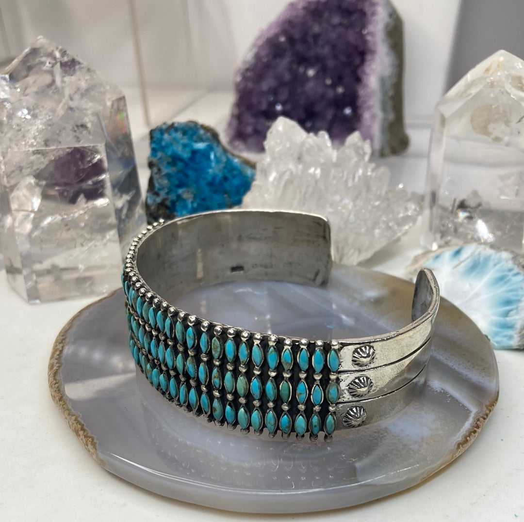 Sterling silver petit point turquoise cuff