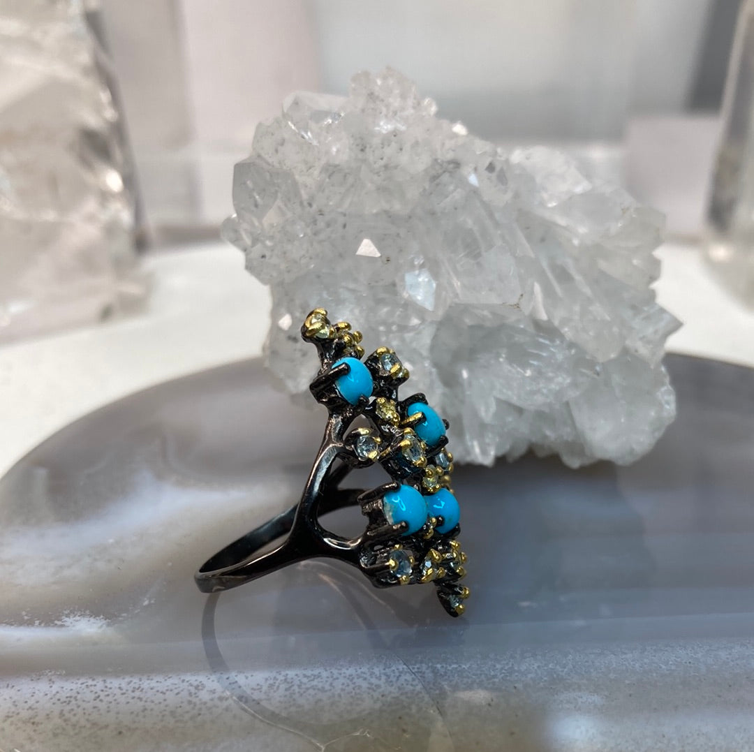Sterling silver rhodium overlay gemstone ring