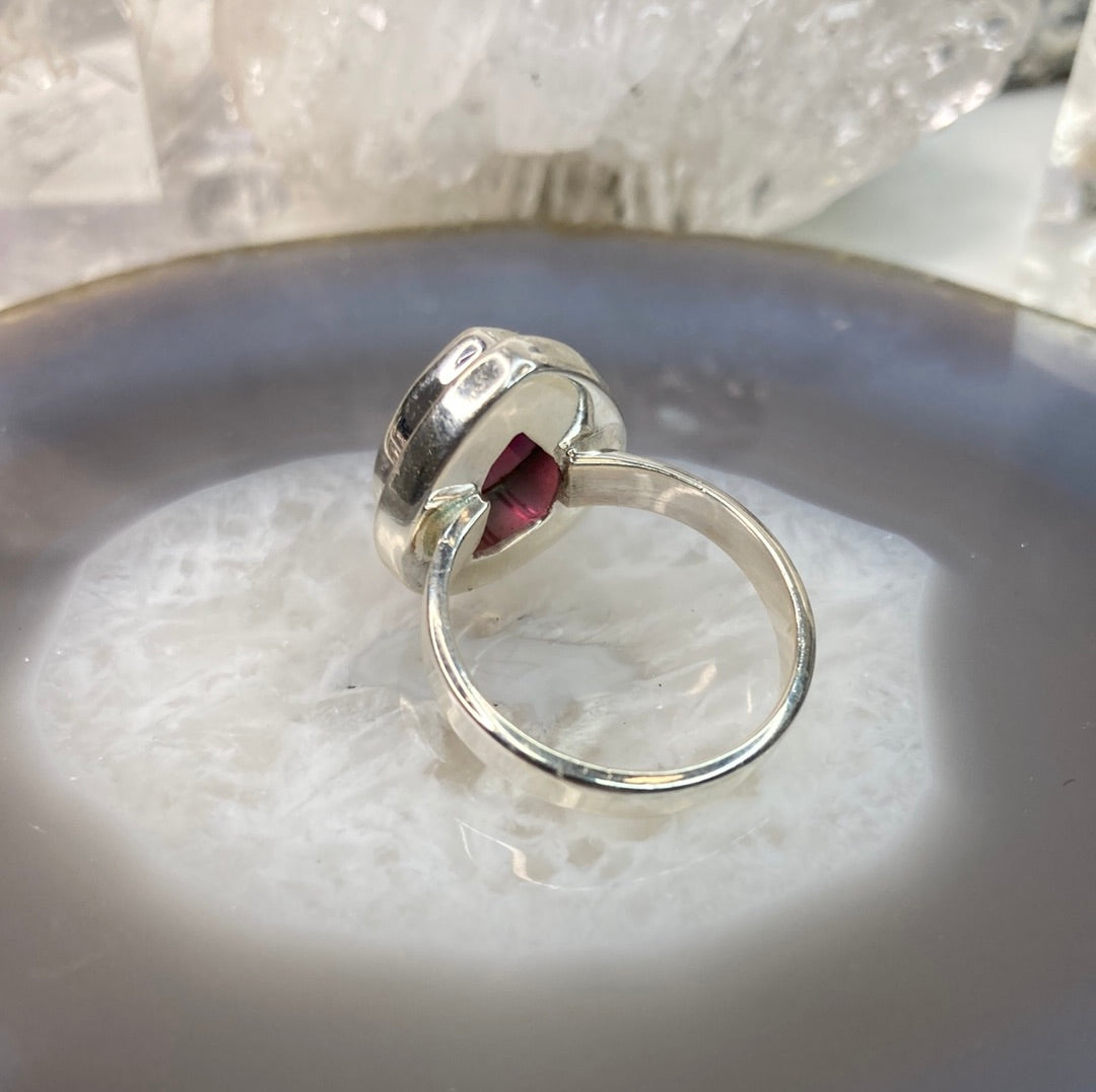Sterling silver rhodolite garnet ring