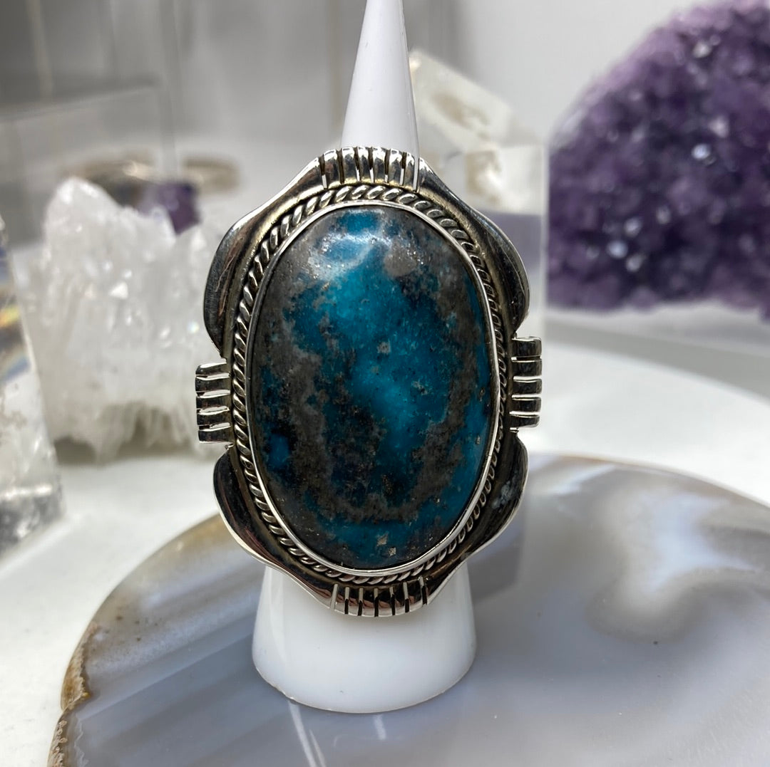 Sterling silver large pyrite turquoise ring