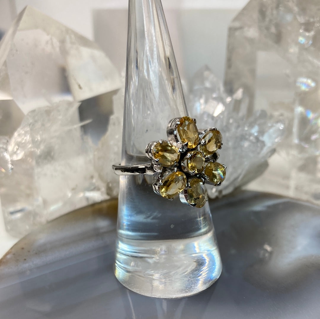 Sterling silver flower citrine ring