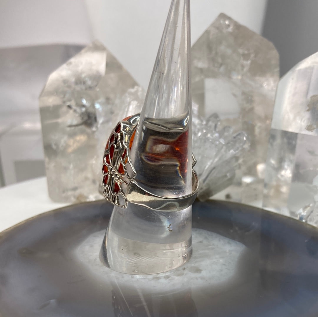 Sterling silver amber butterfly ring