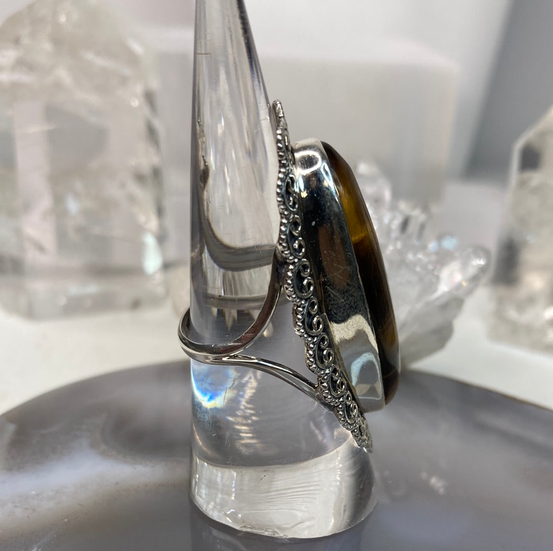 Sterling silver large tigers eye ring
