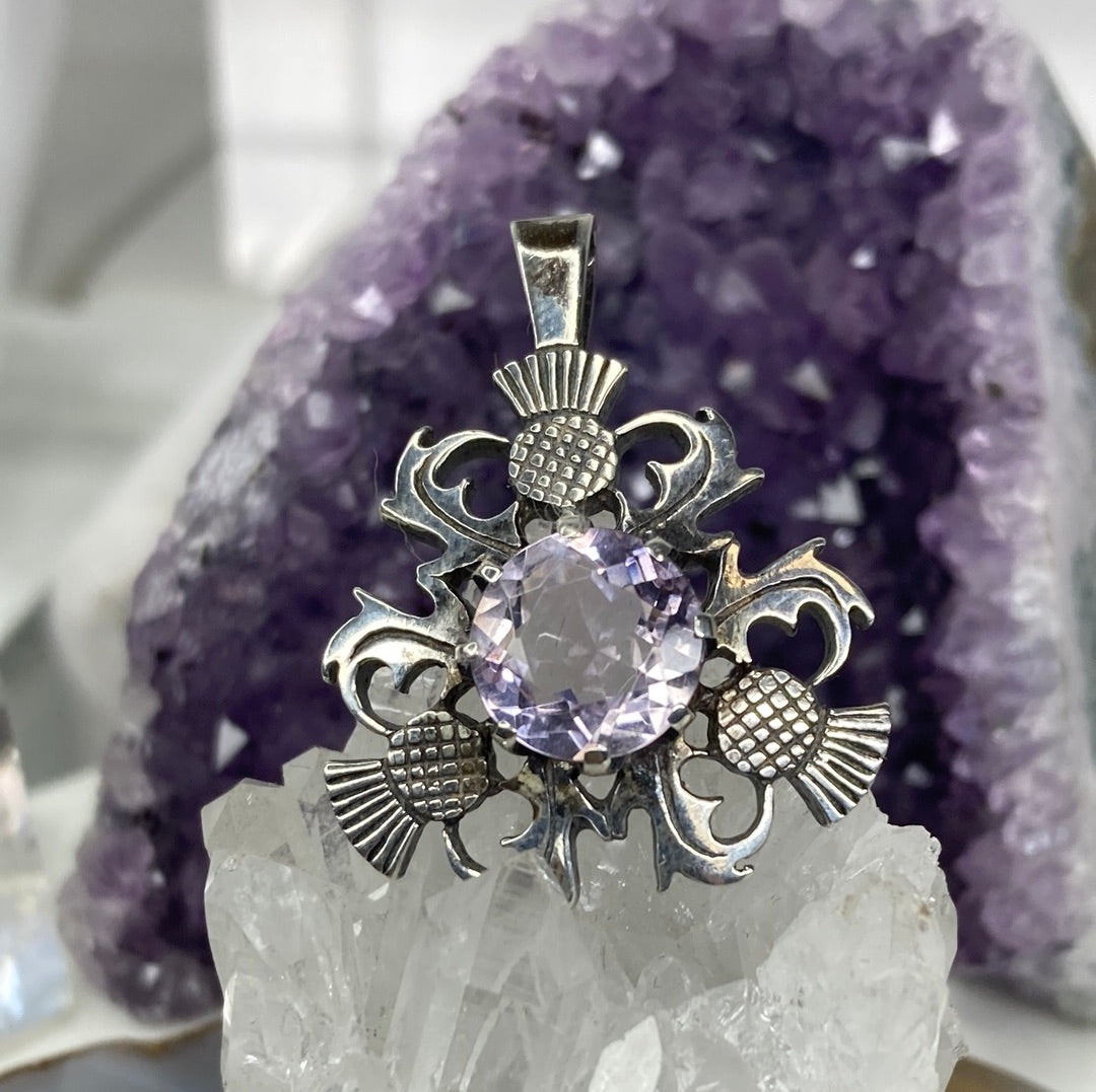 Vintage amethyst thistle pendant
