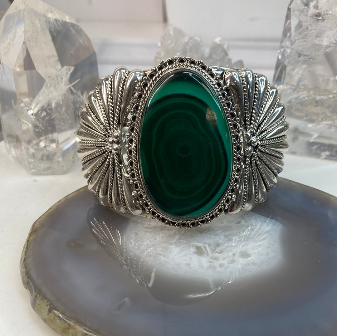 Sterling silver malachite cuff bracelet