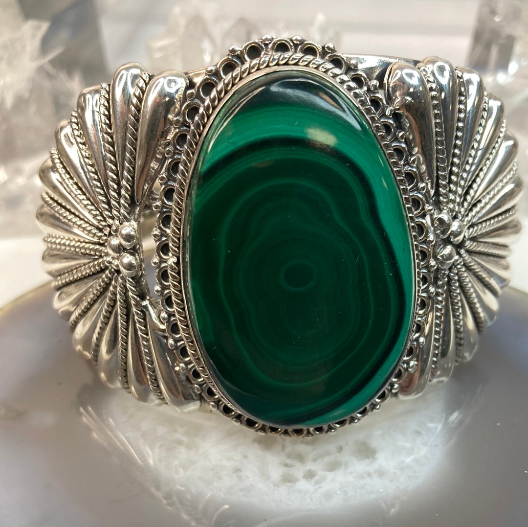 Sterling silver malachite cuff bracelet