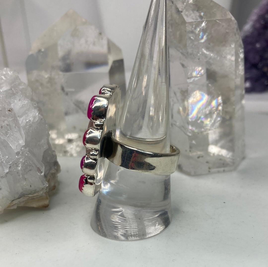 Sterling silver pink quartz cluster ring