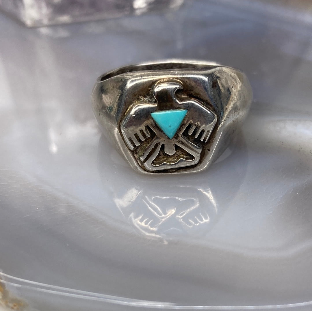 Vintage sterling silver thunderbird turquoise ring