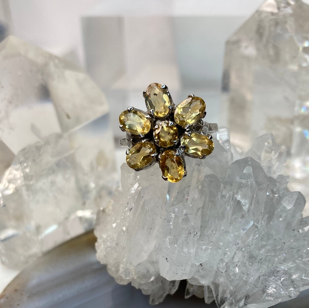 Sterling silver flower citrine ring