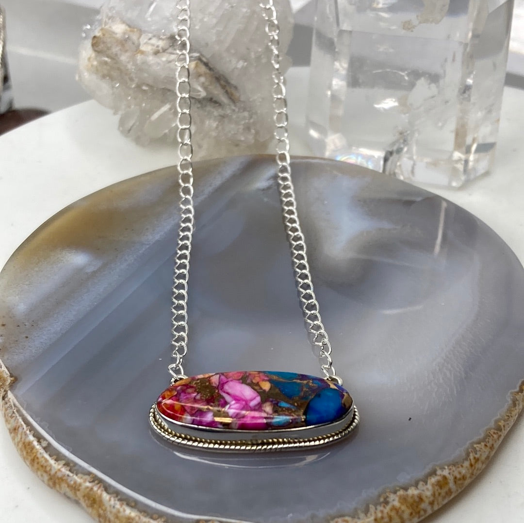 Sterling silver spiney, turquoise pendant necklace