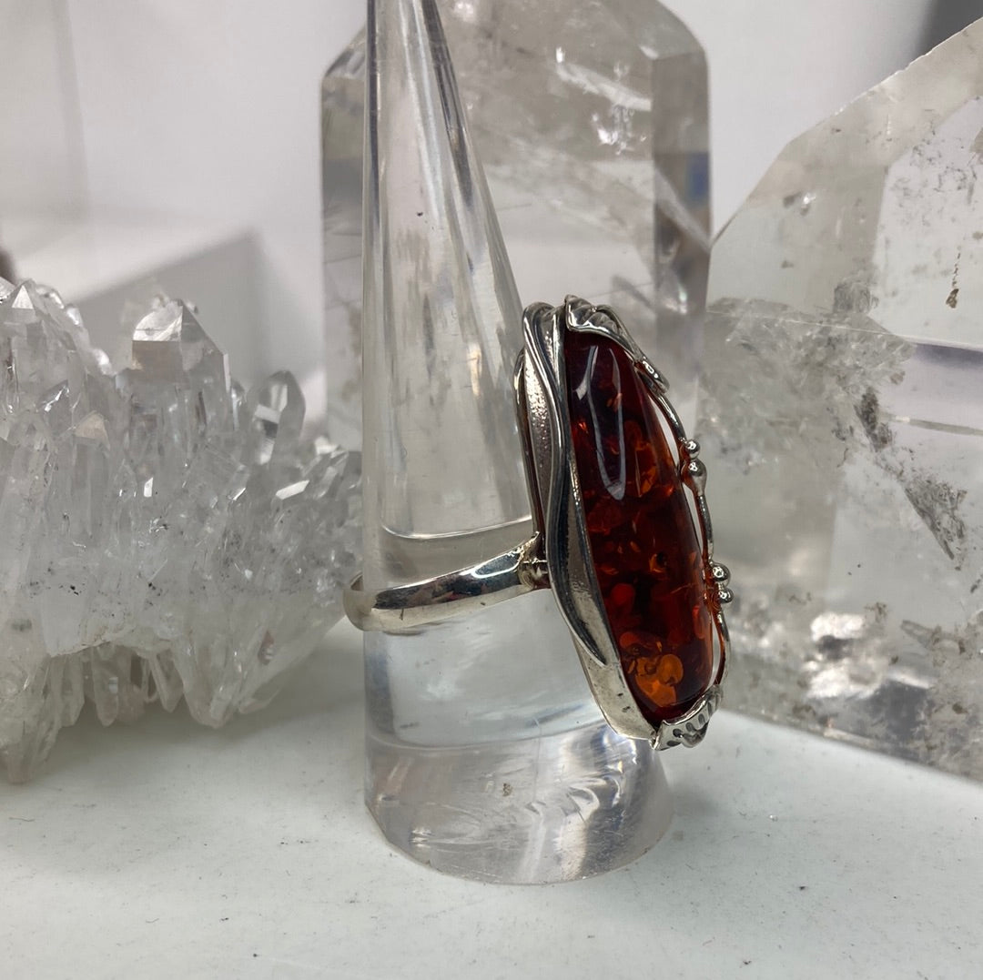 Sterling silver amber ring
