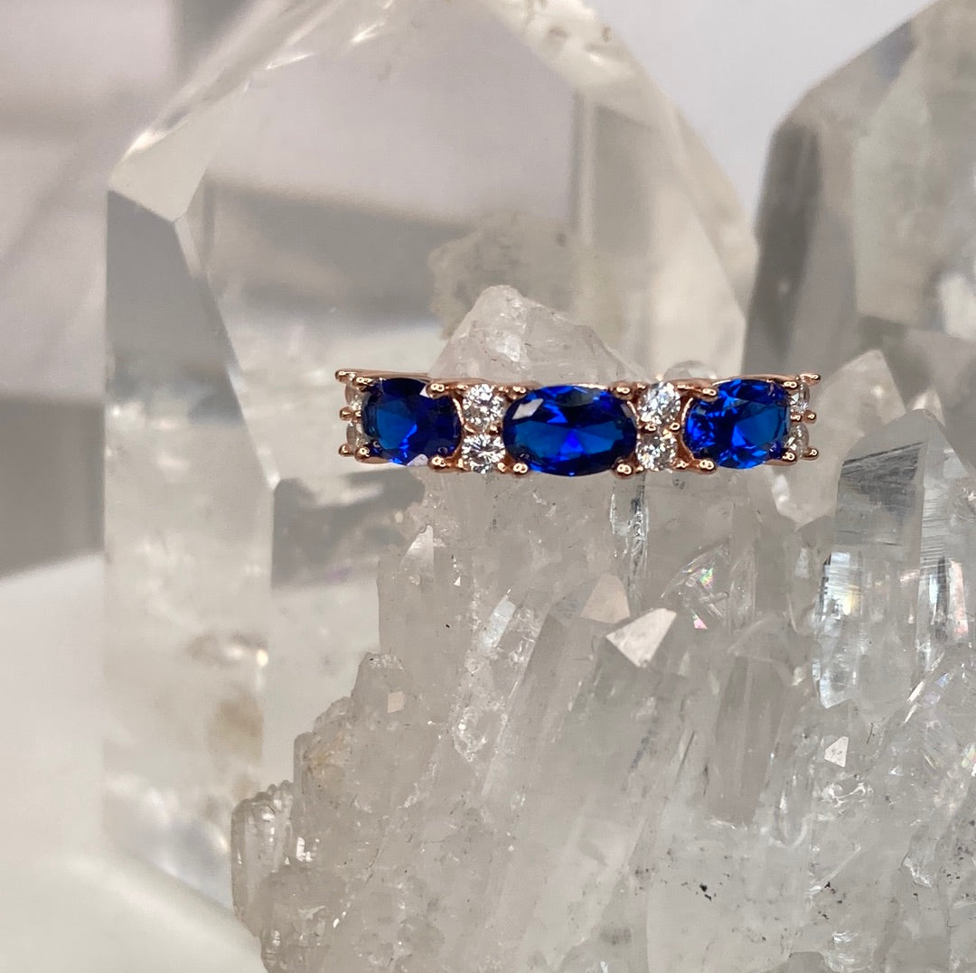 Sterling silver rose gold blue sapphire ring
