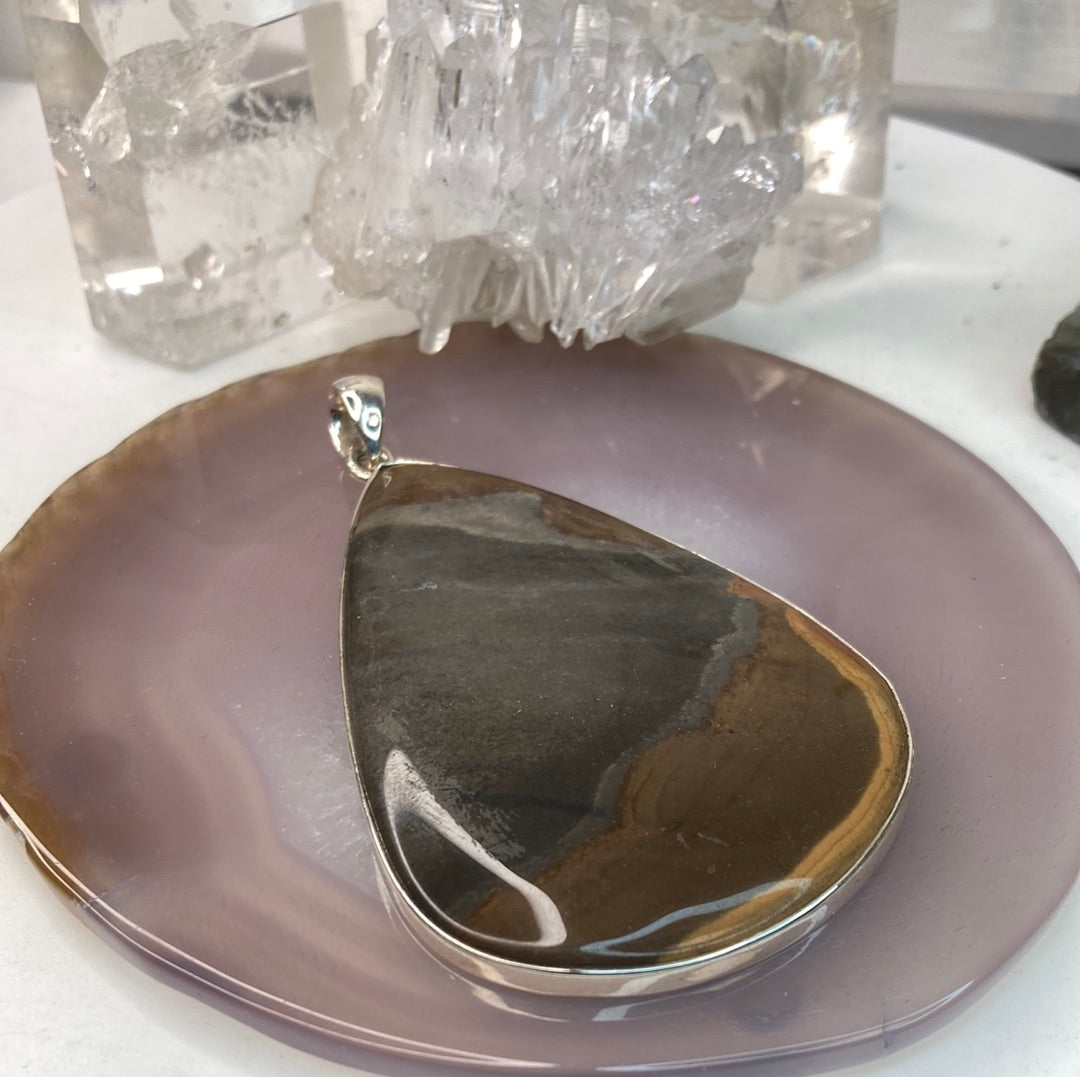 Large sterling silver jasper pendant