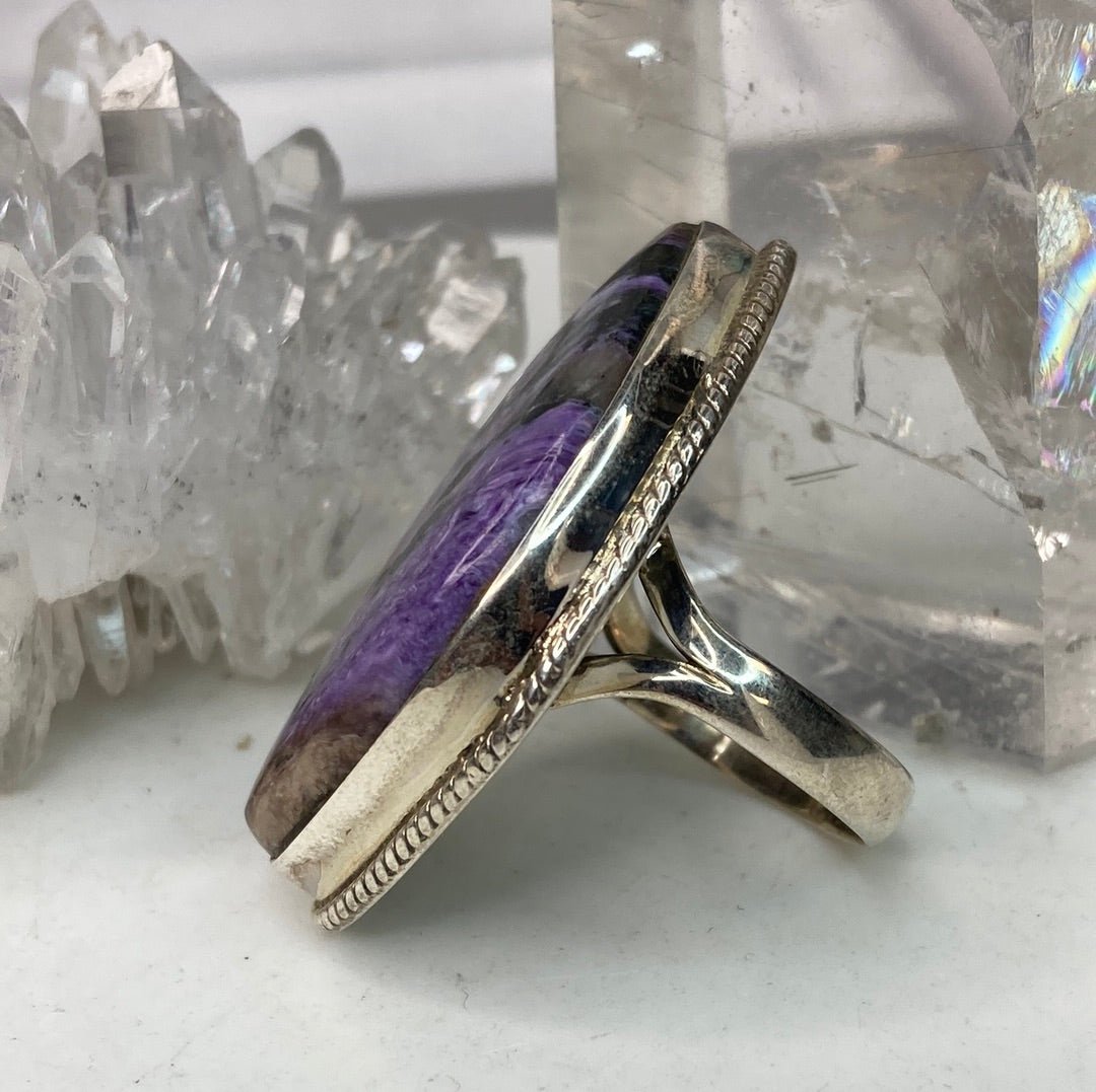 Sterling silver charoite ring