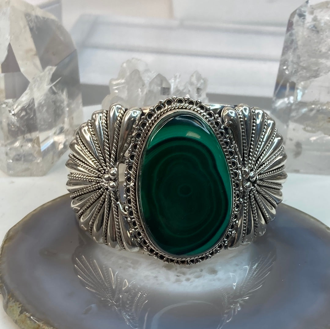 Sterling silver malachite cuff bracelet