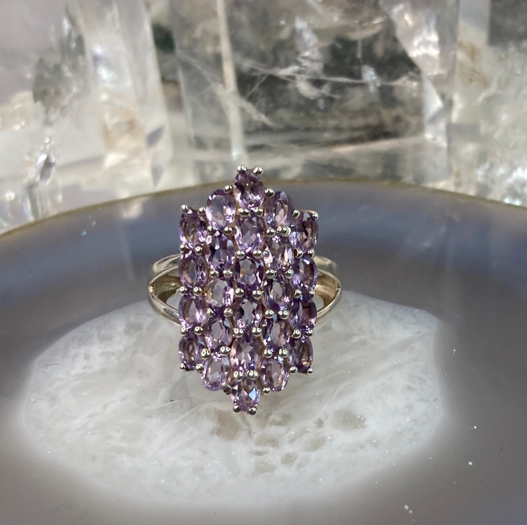 Sterling silver light amethyst cluster ring