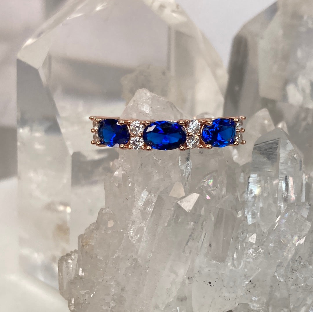 Sterling silver rose gold blue sapphire ring