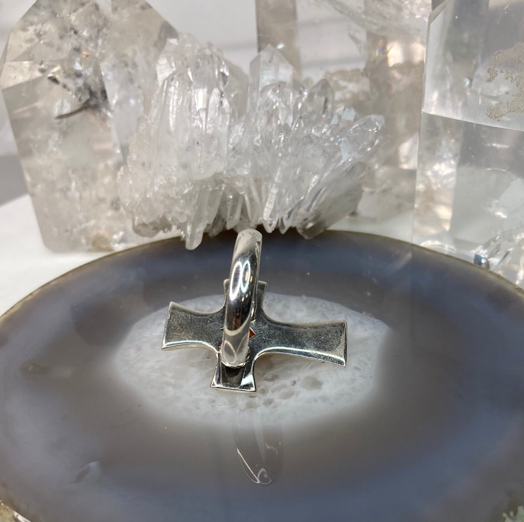 Sterling silver amber cross ring