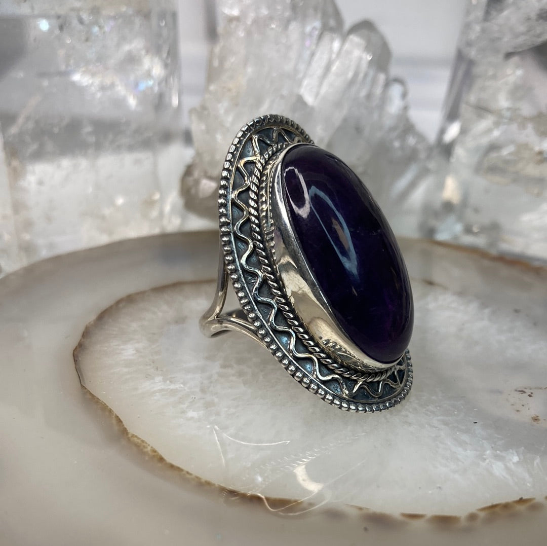 Sterling silver large amethyst ring