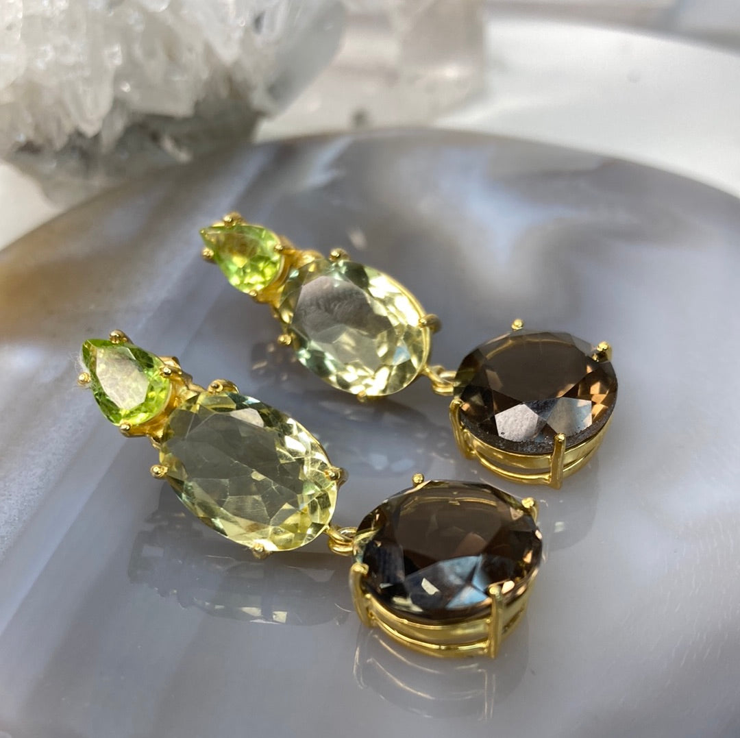Sterling silver vermeil large gemstone earrings