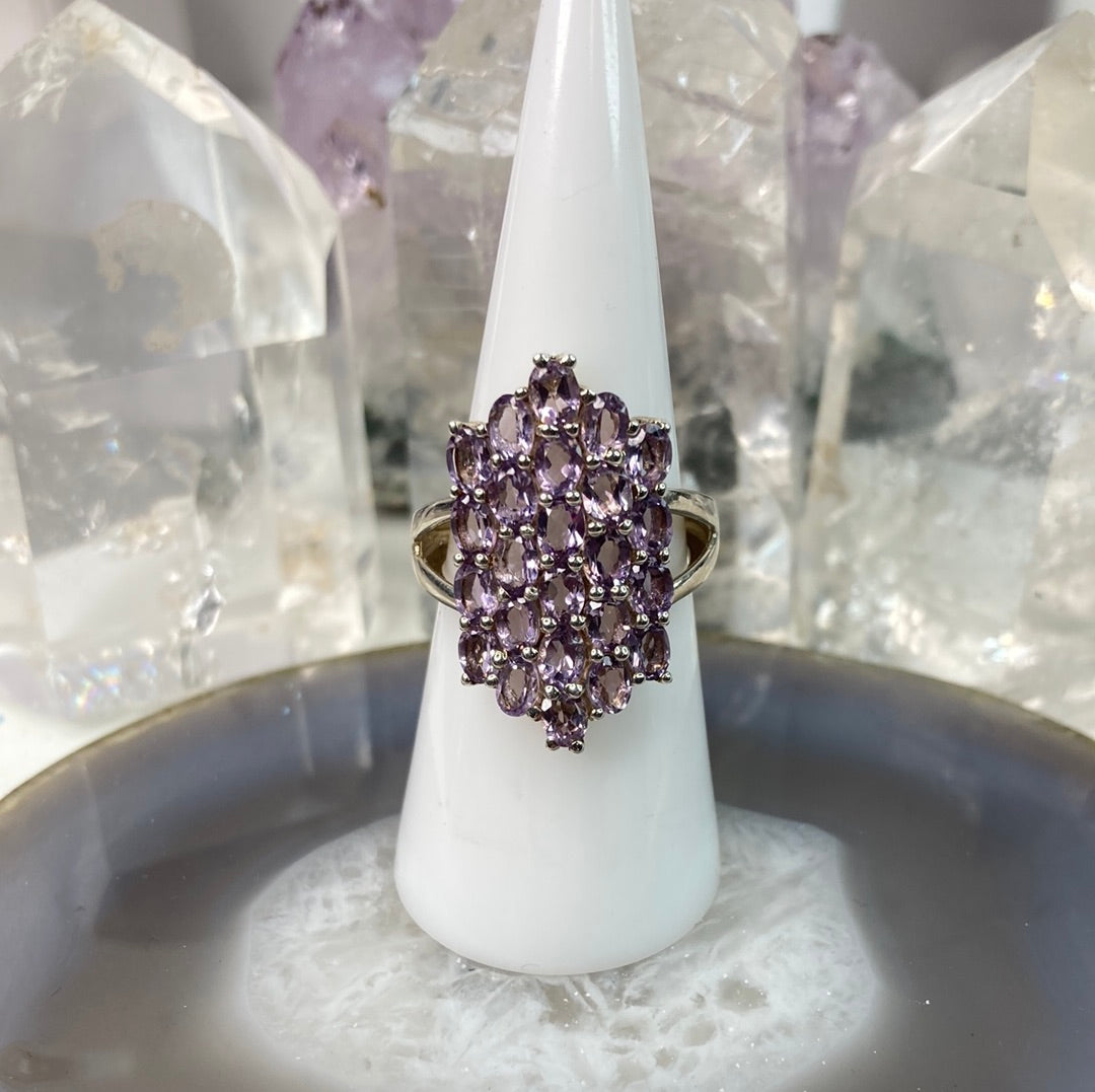Sterling silver light amethyst cluster ring