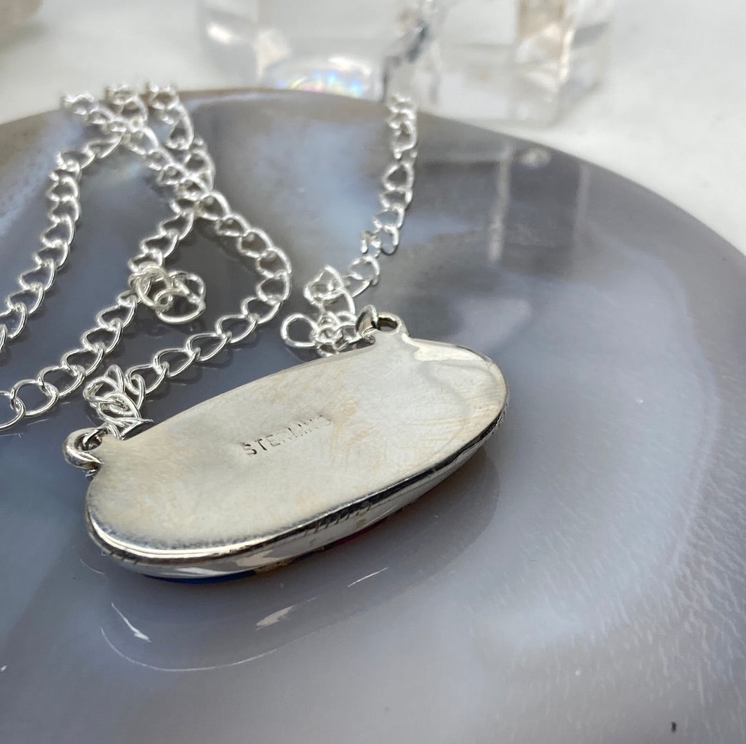 Sterling silver spiney, turquoise pendant necklace