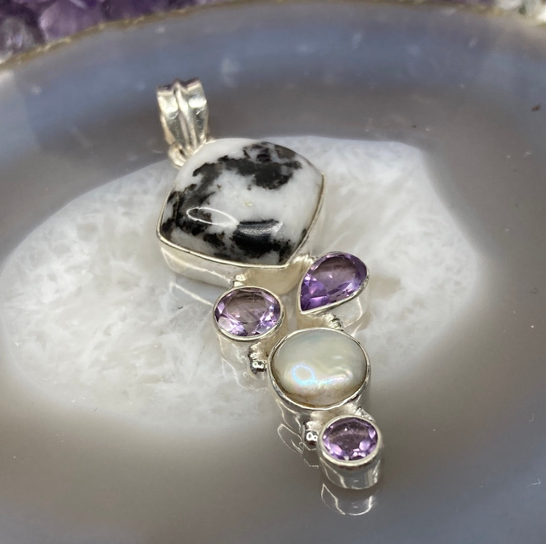 Sterling silver amethyst pearl pendant
