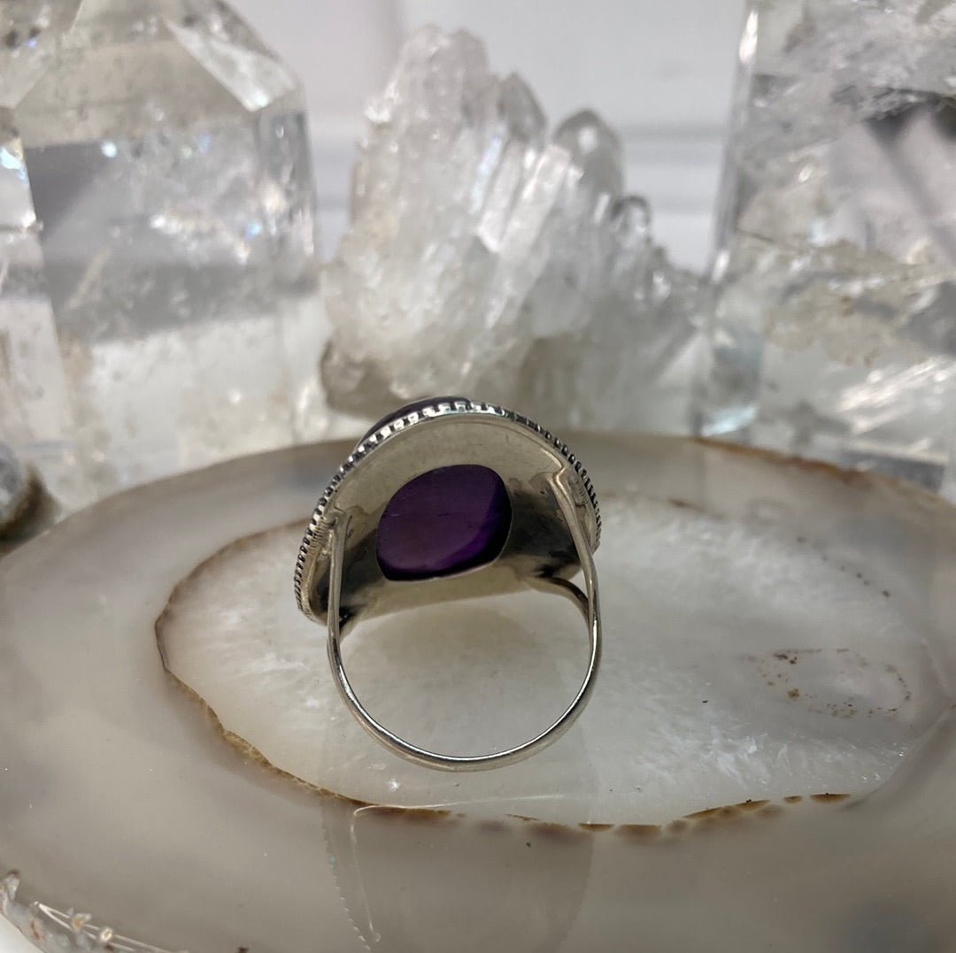 Sterling silver large amethyst ring