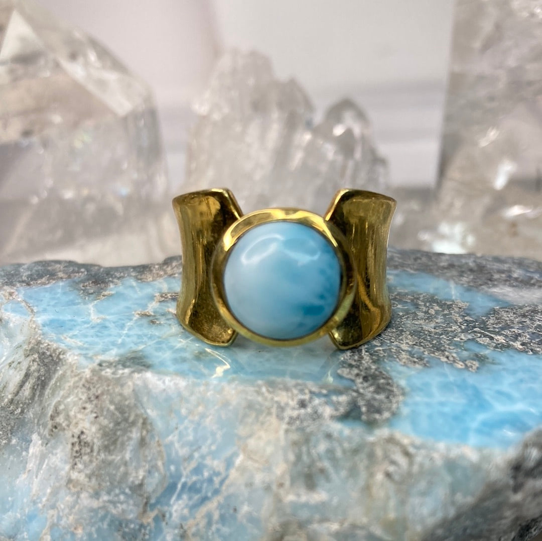 Sterling silver vermeil larimar ring