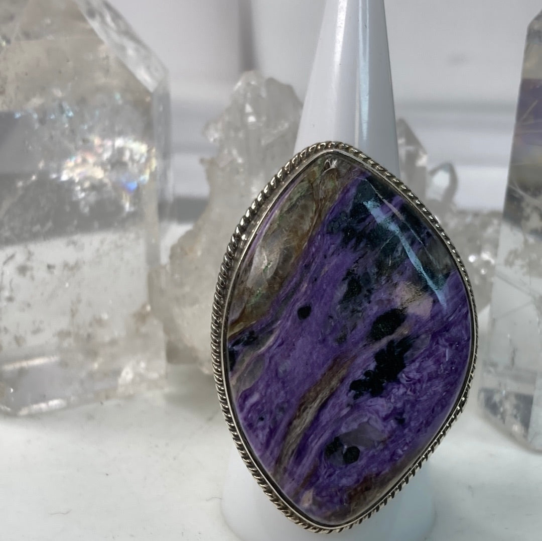 Sterling silver charoite ring