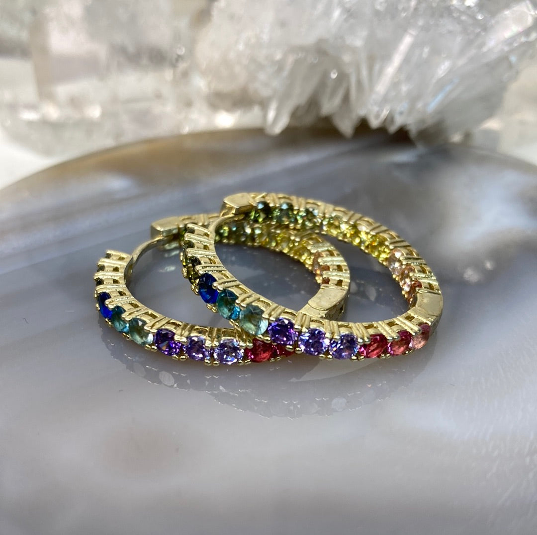 Sterling silver vermeil multi gemstone hoop earrings