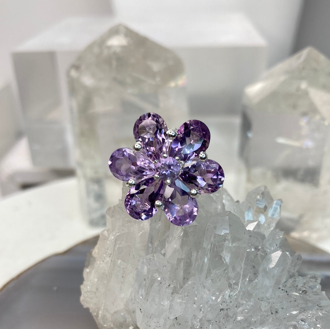 Beautiful amethyst flower cluster ring