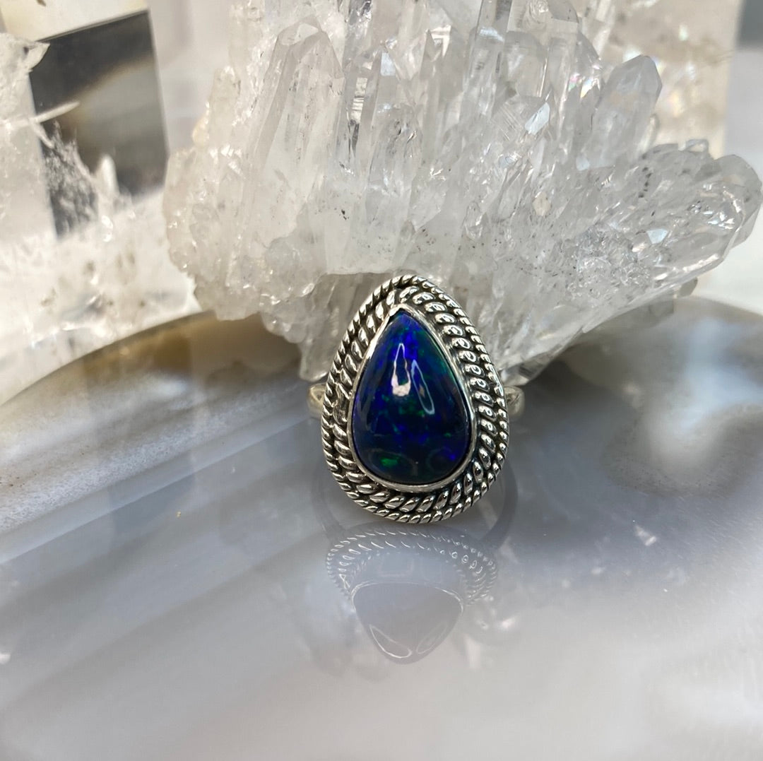 Sterling silver black opal ring