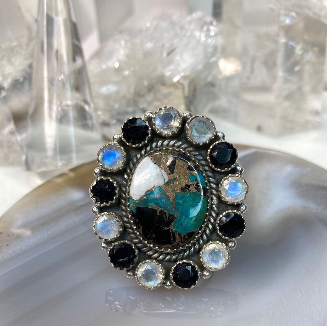 Beautiful sterling silver cluster gemstone ring