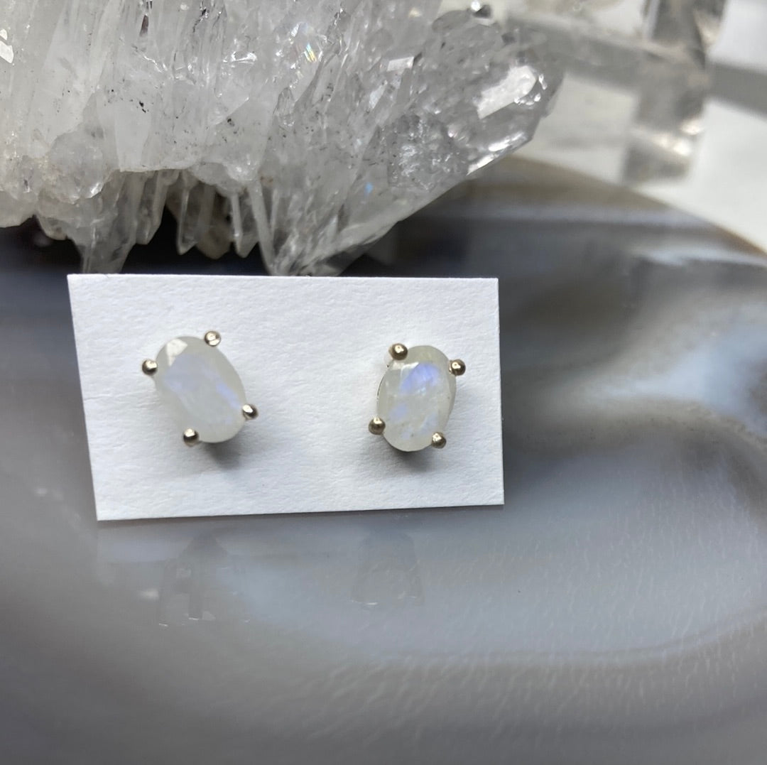 Sterling silver moonstone stud earrings