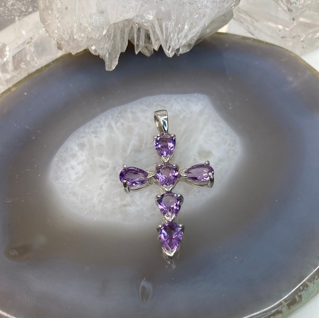 Sterling silver amethyst cross pendant
