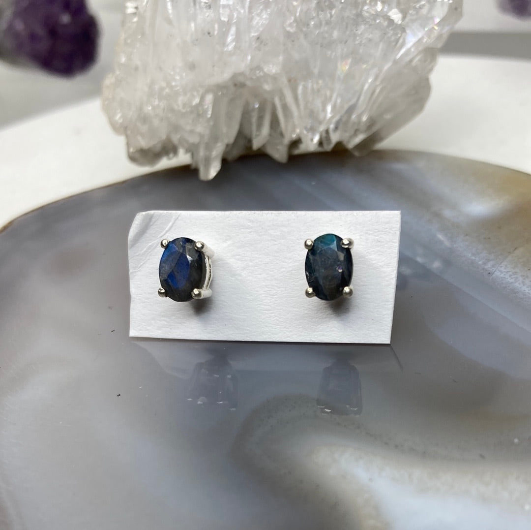 Sterling silver labradorite stud earrings