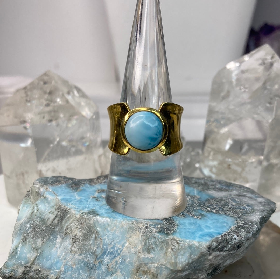 Sterling silver vermeil larimar ring