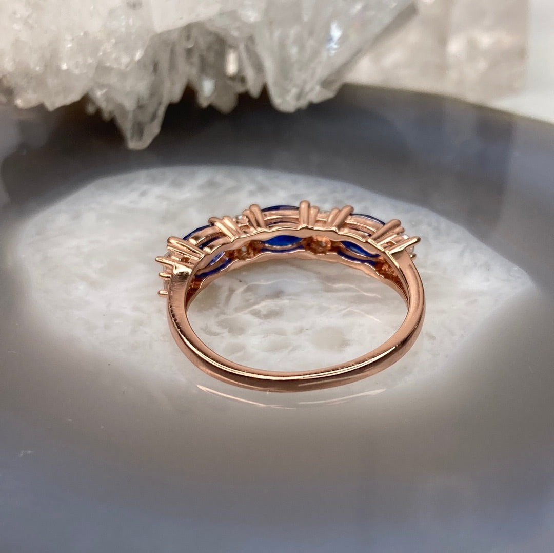 Sterling silver rose gold blue sapphire ring