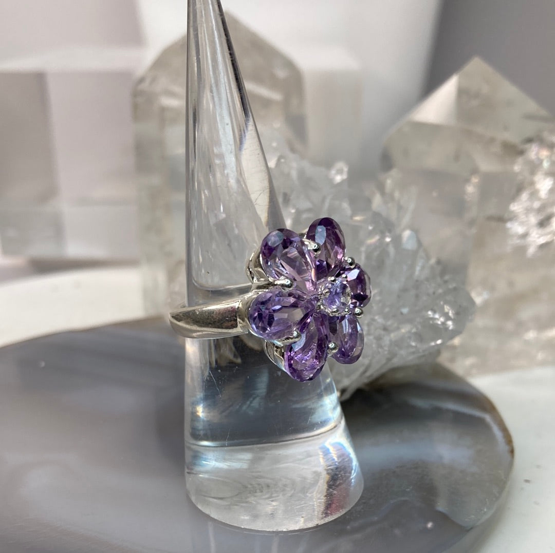 Beautiful amethyst flower cluster ring