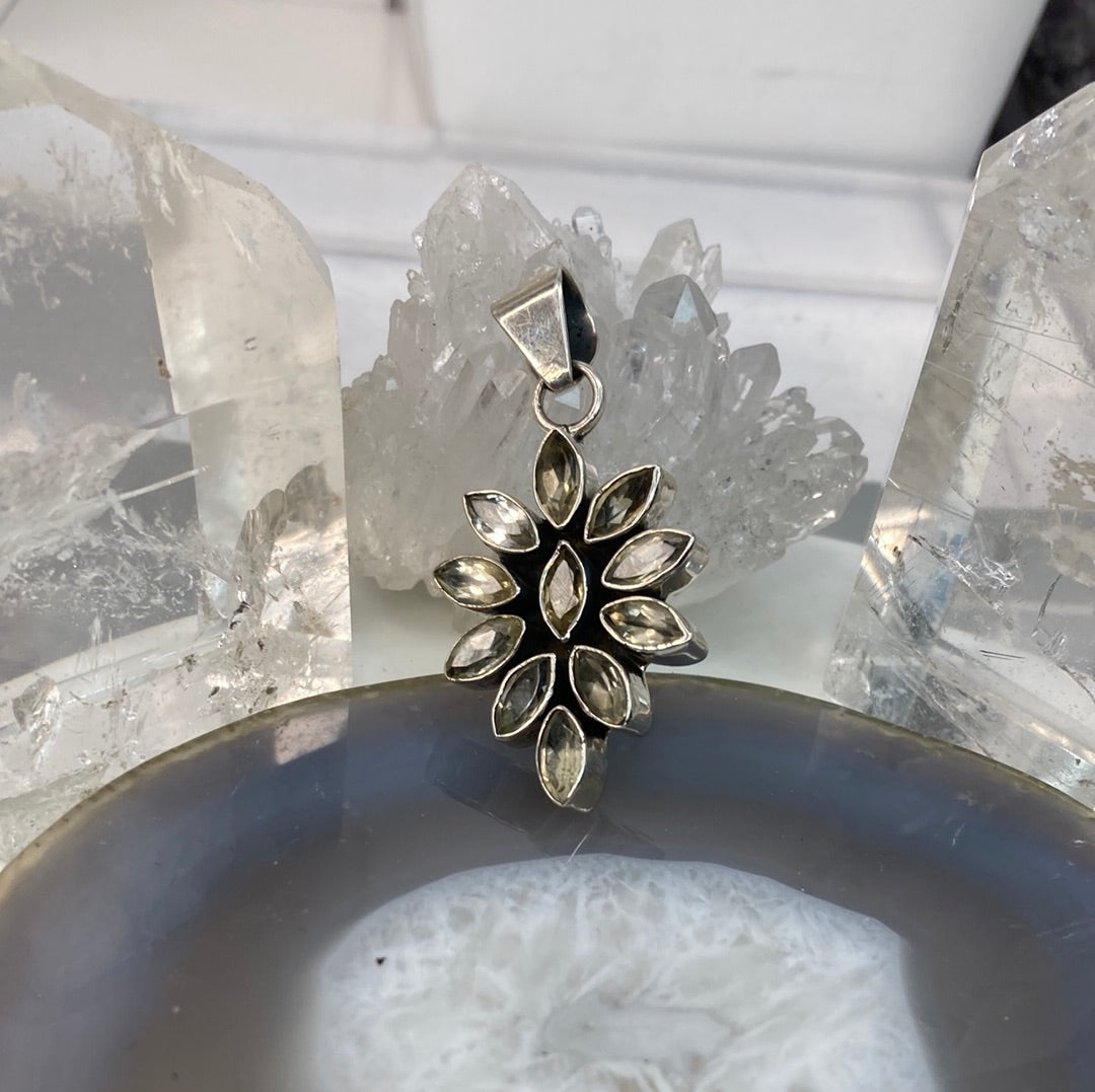 Sterling silver citrine flower cluster pendant